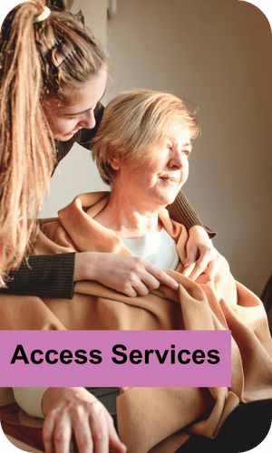 An image of a grandparent and granddaughter that says "Access Services"